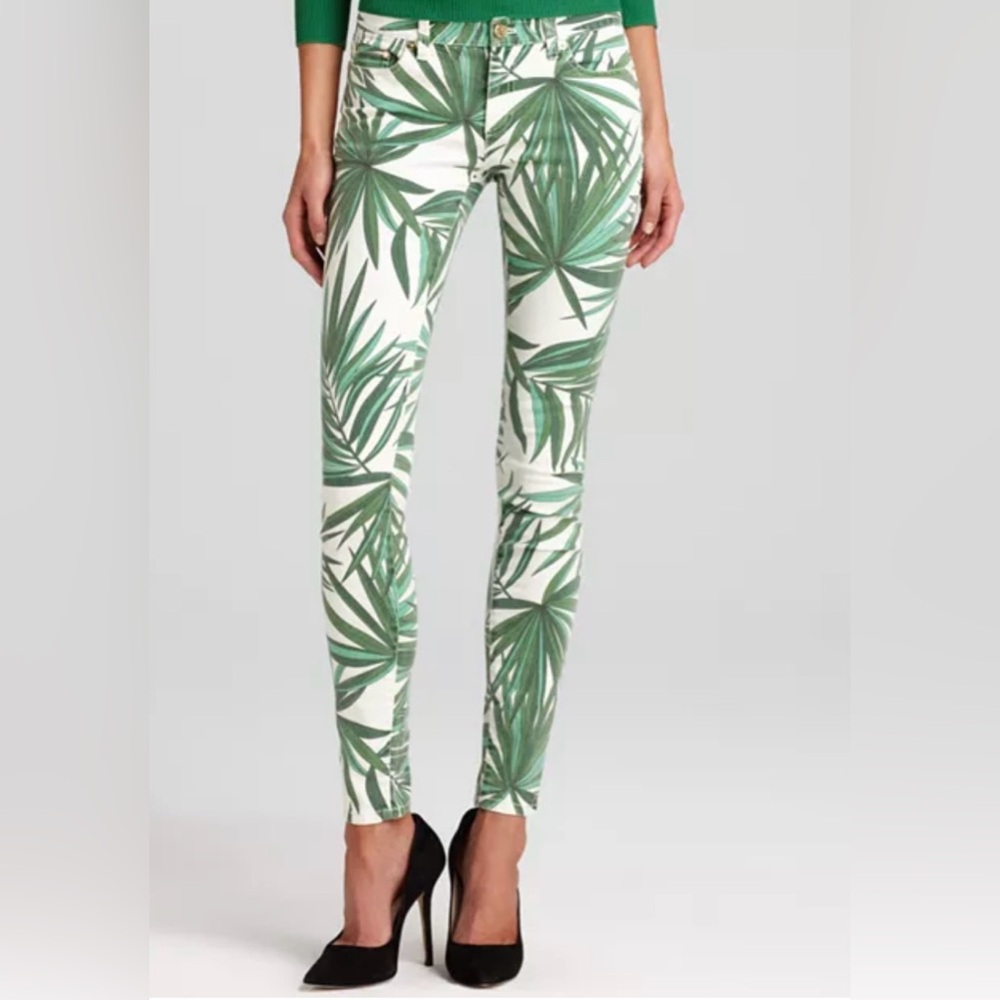 Michael Kors Green Leaf Print Skinny Pants
